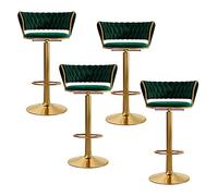 Lot de 4 tabourets de bar pivotants modernes en velours, chaises de cuisine capitonnées avec dossier et repose-pieds pour salle à manger, bar, îlot central - Assise bleue élégante (pieds vert doré)
