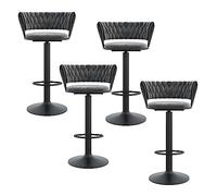 Lot de 4 tabourets de bar pivotants modernes en velours matelassé avec dossier et repose-pieds pour salle à manger, maison, bar, île - Assise bleue élégante (pieds gris-noir)