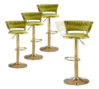 Lot de 4 tabourets de bar pivotants réglables en velours - Chaises hautes rotatives à 360° avec repose-pieds pour îlot de cuisine et bar - Tabourets de comptoir élégants verts