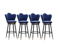 Lot de 4 tabourets de bar rembourrés en velours bleu avec pieds en acier noir pour petites cuisines ou salles à manger Hauteur 65 cm