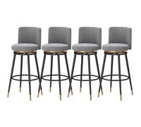 Lot de 4 tabourets de bar rembourrés en velours pivotant à 360° avec dossiers, hauteur de comptoir moderne pour salle à manger et cafés, gris, 65 cm, pieds noirs