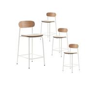 Lot de 4 tabourets de bar RIDILA - Dossier bois - Assise tissu beige - Pieds métal blanc - H66cm