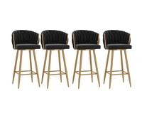 Lot de 4 tabourets de bar rustiques pivotants avec dossier tissé - Tabourets de bar en métal de style rustique pour cuisine et salle à manger Base dorée Hauteur d'assise 75 cm Finition noire