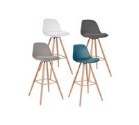 IDMarket - Lot de 4 tabourets de Bar SARA Mix Color Gris foncé, Gris Clair, Blanc et Bleu Canard