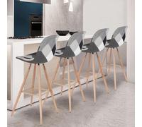 Lot De 4 Tabourets De Bar Sara Motifs Patchworks Noirs Gris Et Blancs
