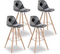 Lot de 4 tabourets de bar SARA motifs patchworks noirs, gris et blancs Gris G