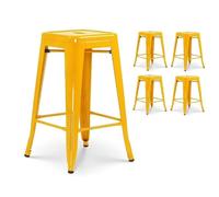 Lot de 4 tabourets de bar style industriel jaune brillant - Hauteur 66 cm