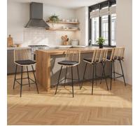 Lot de 4 tabourets de bar SUMMER effet rotin pied métal noir
