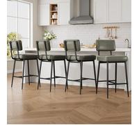 Lot de 4 Tabourets de Bar ,Tabouret industriel loft, Hauteur d'Assise 65 cm pour Ilot de Cuisine, Dossier et Repose,Vert vintage