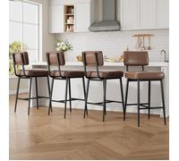 Lot de 4 Tabourets de Bar ,Tabouret industriel loft, Hauteur d'Assise 65 cm pour Ilot de Cuisine, Dossier et Repose,brun foncé