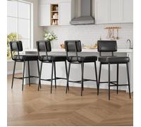 Lot de 4 Tabourets de Bar ,Tabouret industriel loft, Hauteur d'Assise 65 cm pour Ilot de Cuisine, Dossier et Repose,litchi noir