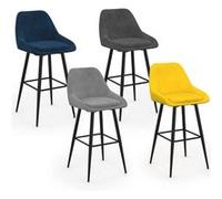 Lot de 4 tabourets de bar THALYA en velours mix color bleu, gris clair, gris foncé, jaune avec demi-accoudoirs Multicolore G