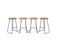 Lot de 4 tabourets de bars bois de manguier naturel et acier. avec repose pieds. 65cm