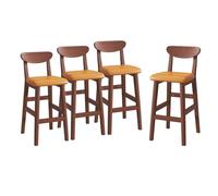 Lot de 4 tabourets de comptoir en Cuir PU, tabourets de Bar avec Dossier Bas et Pieds en Bois Massif, chaises Modernes du Milieu du siècle avec Repose-Pieds for Cuisine(Orange,Height 73cm)