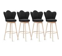 Lot de 4 tabourets de comptoir rembourrés en velours avec pieds en acier blanc, idéal pour les petites cuisines ou salles à manger, hauteur 75 cm, noir et blanc