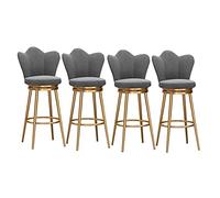 Lot de 4 tabourets de comptoir rembourrés en velours gris avec pieds dorés pour petites cuisines ou salles à manger Hauteur 65 cm