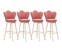 Lot de 4 tabourets de comptoir rembourrés en velours rose avec pieds en acier blanc, idéal pour les petites cuisines ou les salles à manger Hauteur 65 cm