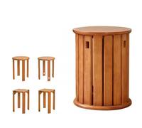Lot de 4 tabourets de salle à manger empilables en bois massif multifonction pour chambre à coucher et salon Marron clair