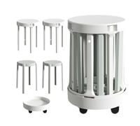 Lot De 4 Tabourets Empilables Avec Plateau Amovible - Tabourets Empilables Polyvalents En Plastique Robuste, Table Basse Design Peu Encombrante, Tabourets De Bar Ronds Portables(White and gray)