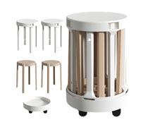 Lot De 4 Tabourets Empilables Avec Plateau Amovible - Tabourets Empilables Polyvalents En Plastique Robuste, Table Basse Design Peu Encombrante, Tabourets De Bar Ronds Portables(White and brown)