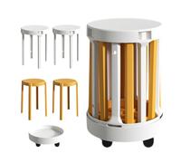 Lot De 4 Tabourets Empilables Avec Plateau Amovible - Tabourets Empilables Polyvalents En Plastique Robuste, Table Basse Design Peu Encombrante, Tabourets De Bar Ronds Portables(White and yellow)