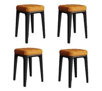 Lot de 4 tabourets empilables carrés en cuir synthétique avec siège rembourré, tabouret portable à quatre pieds en plastique pour petit déjeuner, salle à manger, maison, chaise de couleur orange