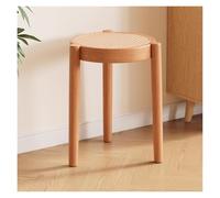 Lot de 4 tabourets empilables en bois et rotin avec dessus rond, idéal pour les îles de cuisine et les salles à manger