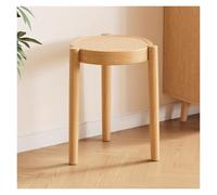 Lot de 4 tabourets empilables en bois et rotin avec dessus rond, idéal pour les îles de cuisine et les salles à manger