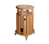 Lot de 4 tabourets empilables en rotin ronds en bois avec dessus et roulettes tissés à la main, tables d'appoint gigognes pour cuisine, salon, bar, pas de montage nécessaire