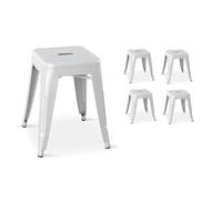 Lot de 4 tabourets en métal blanc mat style industriel - Hauteur 46 cm