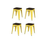 Lot de 4 tabourets en métal et bois "Liv" - Jaune - H 46 x L 39 x P 39 cm