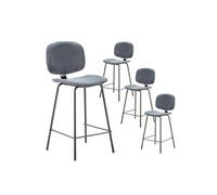 Lot de 4 Tabourets en Velours Côtelé Bleu Piétement Métal Noir - GARY -