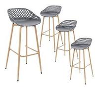 AltoBuy TRESSIE - Lot de 4 Tabourets Gris Pieds Effet Bois Verni