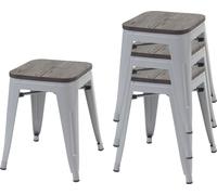 lot de 4 tabourets HWC-A73 avec assise en bois, tabouret métallique, métal design industriel empilable ~ gris