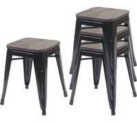 lot de 4 tabourets HWC-A73 avec assise en bois, tabouret métallique, métal design industriel empilable ~ noir