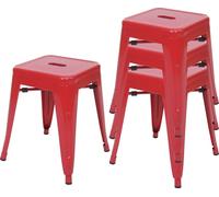 lot de 4 tabourets HWC-A73, tabouret métallique, métal design industriel empilable ~ rouge