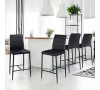IDMarket – Lot de 4 tabourets de bar Romane en PVC noir, rembourrés, design contemporain