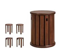 Lot de 4 tabourets ronds en bois massif empilables et multifonctionnels pour décoration moderne de salon et de chambre à coucher, marron foncé