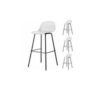 Lot de 4 tabourets scandinaves blanc en résine et pieds en métal, chaises de bar hauteur d'assise 76cm