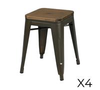 Lot de 4 tabourets style industriel en métal, coloris gris - Collection FACTORY.