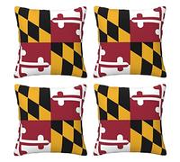 Lot de 4 taies d'oreiller carrées super douces avec fermeture éclair pour canapé, salon, canapé, lit, bureau, voiture, 40 x 40 cm, motif drapeau du Maryland