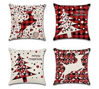 Lot de 4 Taies d'oreiller Decoratif 60x60cm Noël Canapé Doux Linge Jeter Taies d'oreiller Housse de Coussin de Voiture pour Chambre Salon Bureau décor de la Maison Ensemble Pillowcase,24x24in