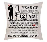 Lot de 4 taies d'oreiller en lin pour commémoration de mariage, motif imprimé années ensemble, idéal pour les couples et les parents, célibataires (#1)