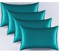 Lot de 4 taies d'oreiller en satin soyeux pour cheveux - Frais et facile à laver - Housse de coussin non incluse (bleu sarcelle, 4 pièces (50 x 75 cm)