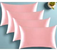 Lot de 4 taies d'oreiller en satin soyeux pour cheveux - Frais et facile à laver - Housse de coussin non incluse (rose corail, 50 x 75 cm)