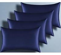 Lot de 4 taies d'oreiller en satin soyeux pour cheveux - Frais et facile à laver - Housse de coussin non incluse (bleu marine, 4 pièces (50 x 75 cm)