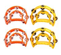 Lot de 4 tambourins à double rangée avec grelots double couche, instrument de percussion musical à main pour l'éducation précoce, l'atmosphère KTV et la performance sur scène, prise en main