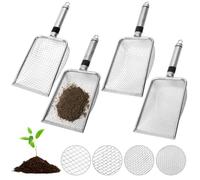 Lot de 4 tamis de jardin en acier inoxydable - Avec poignée - Tamis à sable - Tamis à terre (mailles 2/2,8/3,8/5 mm) - Pour terre, compost, sable, gravier, semences