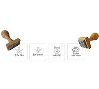 Lot de 4 Tampons Encreurs - Bois - Smiley Pour Enseignants - Professeurs - Papier - Ecole - Courrier - Cahier - Correction - Devoir