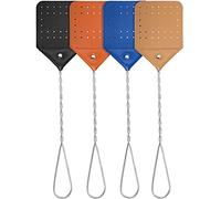 Lot de 4 tapettes à mouche en cuir à long manche manuel en métal coloré rustique pour cuisine, maison, extérieur, 4 couleurs